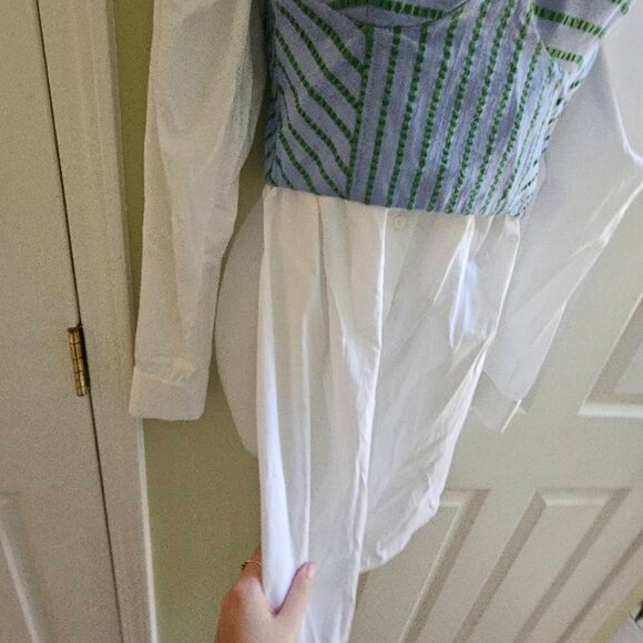 NWT Rosie Assoulin Mixed Media Layered White Button Down Shirt & Striped Top - Picture 12 of 16